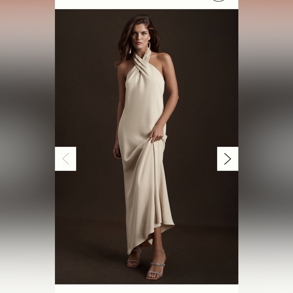 BHLDN Ruby Twist Halter Satin Gown in Champagne